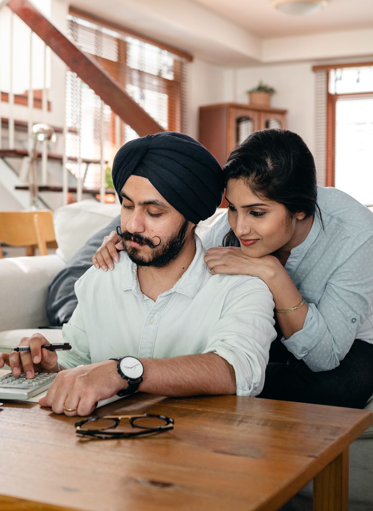 A couple working through a household budget together